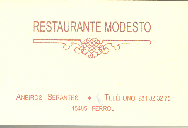 Tarjeta del restaurante Modesto 